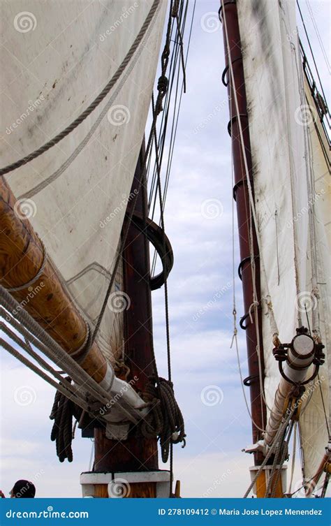 Ship Sails Seen From Below Sailing Boat Blue Sky Stock Photo Image