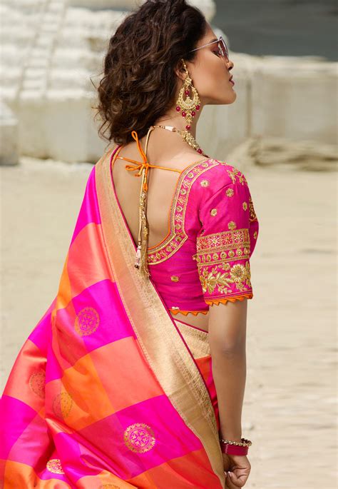 Magenta Silk Embroidered Saree With Blouse 13272