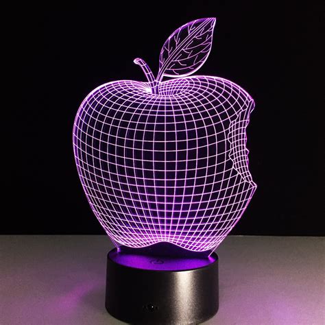 3D visual Apple shape LED night lamp acrylic 7 color change stereo
