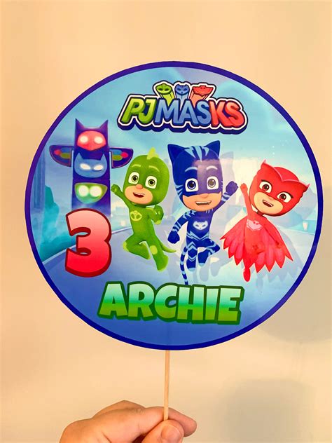 Pj Masks Personalised Birthday Cake Topper Wipeable Unofficial Etsy Uk