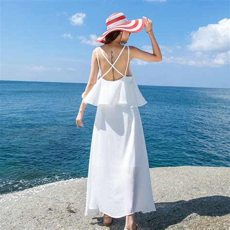 Summer Long Dress Women Sexy Backless Elegant Beach Party Maxi Dress White Bohemian Spaghetti