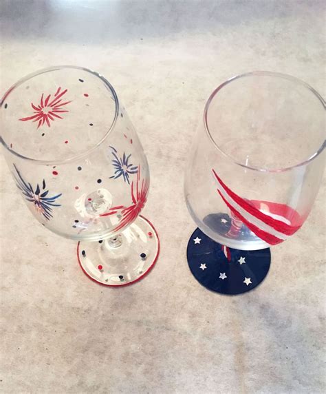 Stars And Stripes Wine Glasses Patriotic Decorations Painted Wine