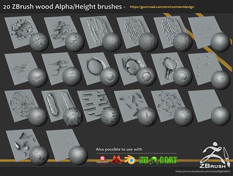 20 Wood brushes/alphas download | Zbrush, Zbrush tutorial, Brush
