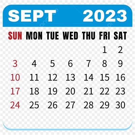 September Calendar Vector Art Png September 2023 Calendar Blue 2023