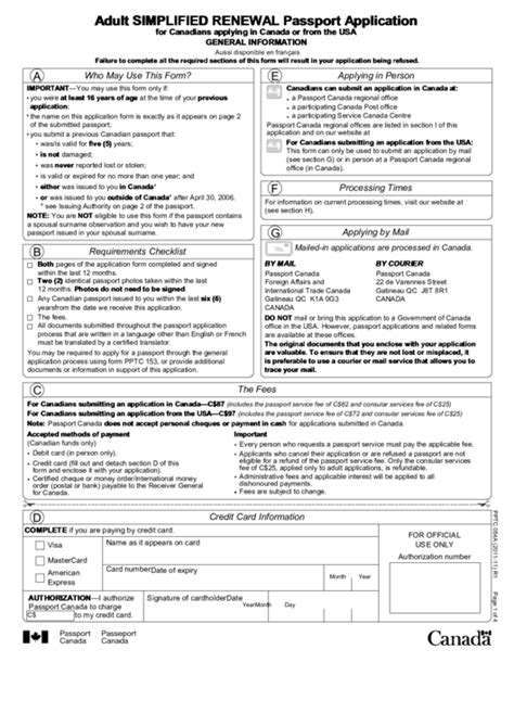 Fillable Adult Simplified Renewal Passport Application For Canadians Applying In Canada Or From