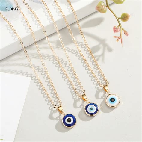 Round Shape Blue Eye Pendant Necklace In Gold O Chain Evil Eye Turkish