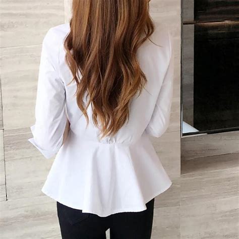 Hot promotions in jersey v neck on aliexpress: Blus Wanita Model Kancing Lengan 3 / 4 dengan Kerah V-Neck ...