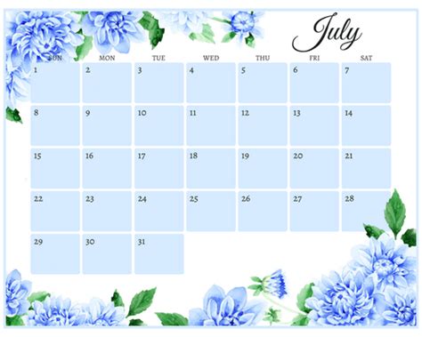 Get Your Free Printable July 2018 Monthly Calendar Here Choose Your