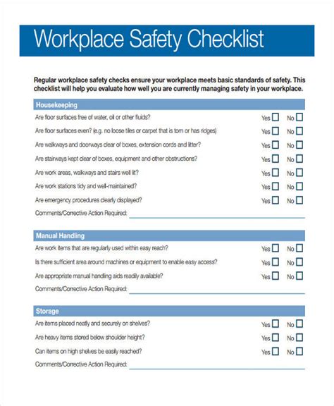 Workplace Safety Checklist Template Safety Checklist Workplace Safety