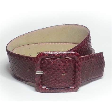 Serps Women Genuine Snakeskin Leather Belt Burgundy Size L 30 40mm