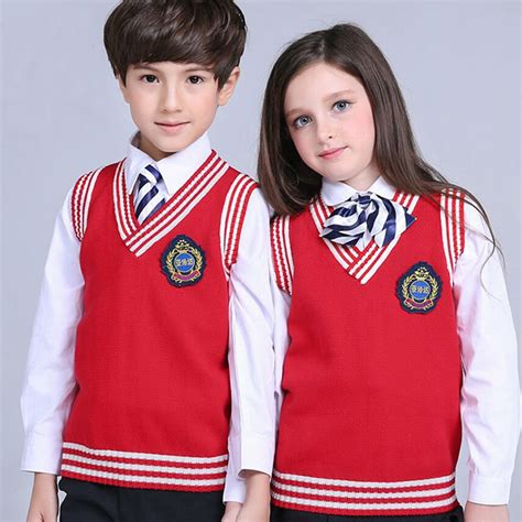 Unisex Knitted Grey Vests Sweater Design Primary School Uniform
