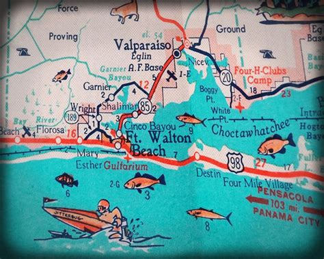 Florida Panhandle Fort Walton Beach Destin Retro Beach Map Print Funky
