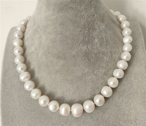Big Pearl Necklace Genuine Cultured Mm White Freshwater Etsy