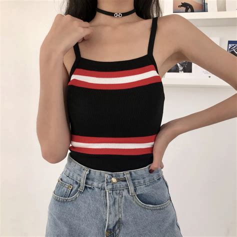 Sexy Sleeveless Backless Camis 2018 Summer Tops Fashion Striped Short Tanks Tops Korean New