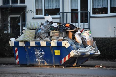 Container With Garbage On Street Editorial Stock Photo Image Of Blue