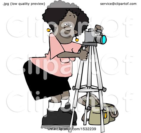 Clipart Of A Black Female Photographer Taking Pictures With A Camera On