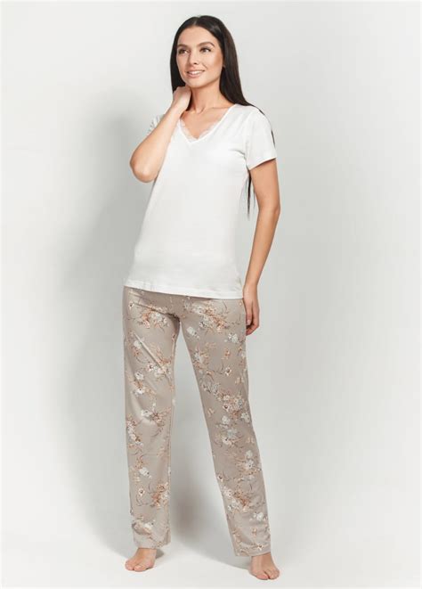 Ultra Soft Tranquil Blossom Lace Neck Short Sleeve Pj Set Mood Pajamas