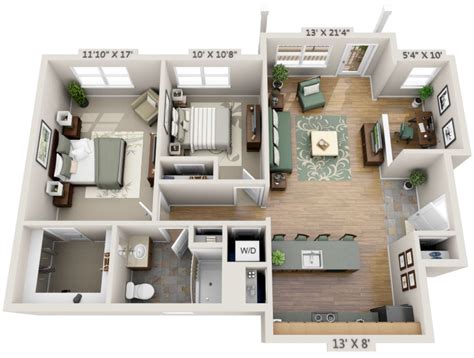 2 Bedroom Apartment Floor Plan 2 Bedroom House Plans 3d House Plans
