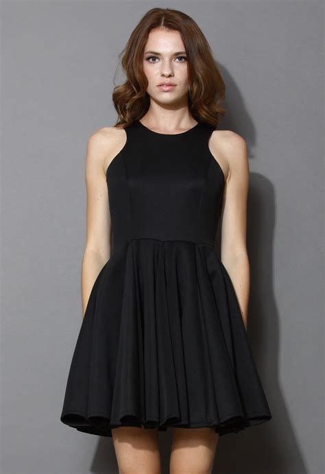 Simply Black Pleated Skater Dress Retro Indie And Unique Fashion Pleated Skater Dress