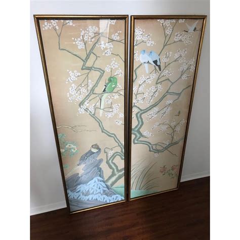 Hand Painted Chinoiserie Wall Panels Diptych A Pair Chairish