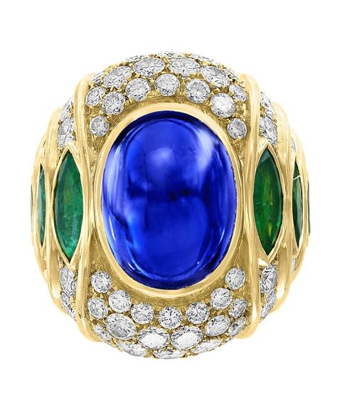 Looking for men's engagement rings or fashion rings? 18 Carat Blue Sapphire Cabochon and Diamond 18 Karat Gold ...