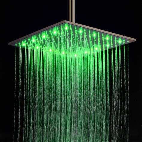 modern 16 inch led square stainless steel rain showerhead in brushed nickel led shower head