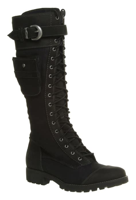 Womens Timberland Atrus Knee High Ziplace Up Black Leather Boots With