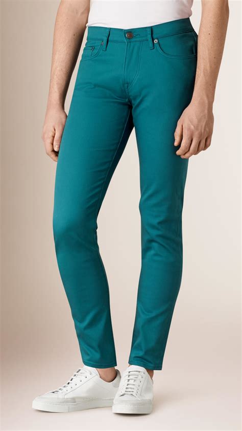 Lyst Burberry Slim Fit Japanese Stretch Denim Jeans Teal In Green For Men