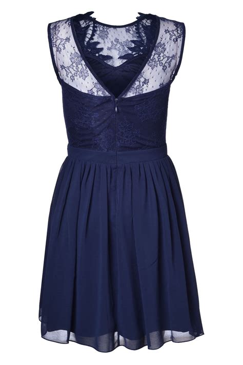 Lipsy Lipsy Lace Top Prom Dress In Navy Iclothing