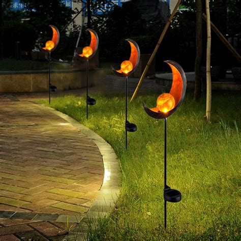 Led Garden Solar Lights Pathway Outdoor Moon Crackle Glass Globe Stake