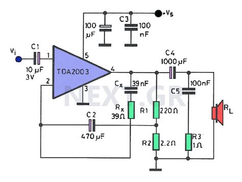 Tda2003 is a monolithic audio power amplifier integrated circuit. 8W Amplifier with TDA2003 circuit | Circuit diagram, Audio amplifier, Electronic circuit design