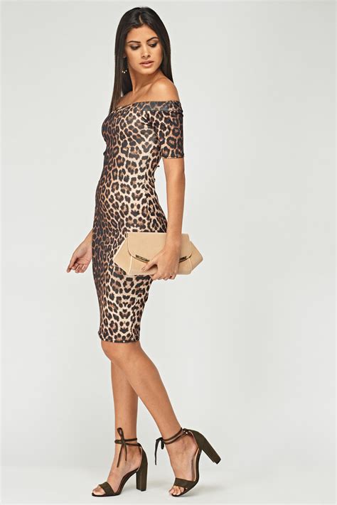 Off Shoulder Leopard Print Bodycon Dress Just 7