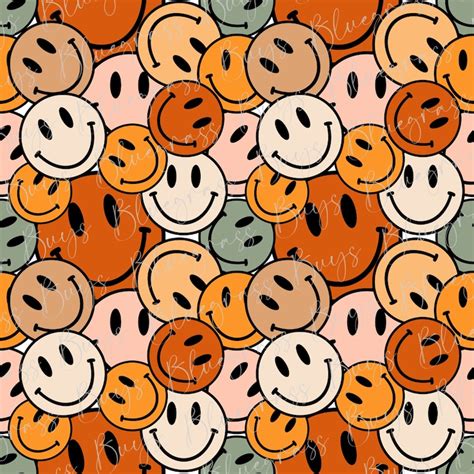 Retro Smiley Face Seamless Pattern Seamless Happy Face Etsy