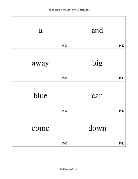 Dolch Sight Words Flashcards 1st Grade 3 In 15 Makes 5