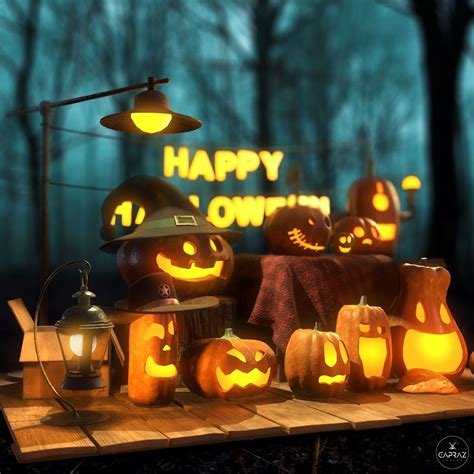 Happy Halloween Pumpkins Scene Pbr 3d Asset Cgtrader
