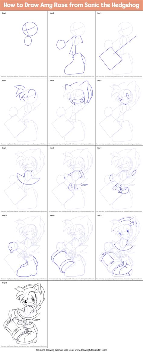 How To Draw Amy Rose From Sonic The Hedgehog Printable Step By Step