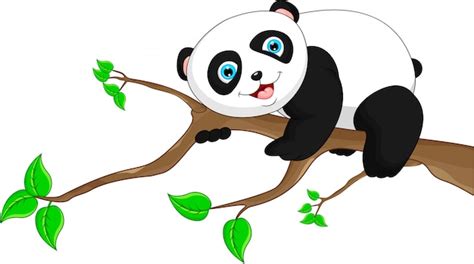 Premium Vector Cartoon Mom And Baby Panda Climbing Bamboo Tree