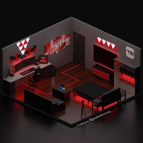 🔵 one of the best gaming rooms i ve ever seen 🥰 black and red are an amazing combination 🔥 🔵