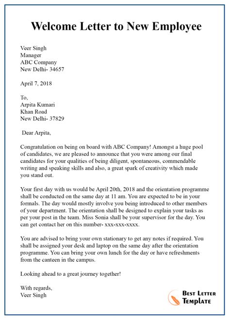 New Hire Welcome Letter Template