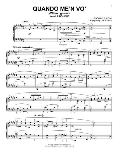 Giacomo Puccini Quando Men Vo Sheet Music Download Pdf Score 407650