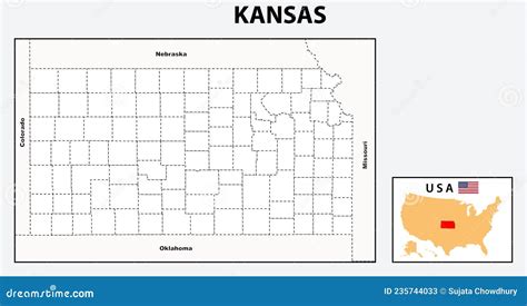 Kansas Map Political Map Of Kansas With Boundaries In Outline Stock