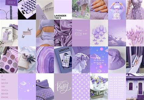 Lavender Wall Collage Kit Soft Purple Aesthetic Collage Kit Etsy