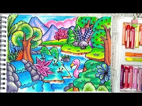 Cara menggambar pemandangan gunung dan sawah yang mudah | gambar pemandangan sawah yang gampang. Cara Mewarnai Gambar Pemandangan Gunung - GAMBAR MEWARNAI HD
