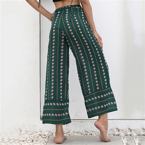 Boho Print Beach Drawstring Pants Drawstring Pants Printed Wide Leg