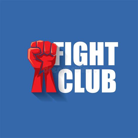 Fight Club Vector Logo With Red Man Fist Isolated On Blue Background