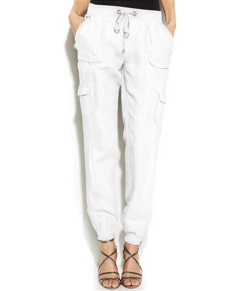 inc international concepts drawstring waist linen cargo pants in white lyst