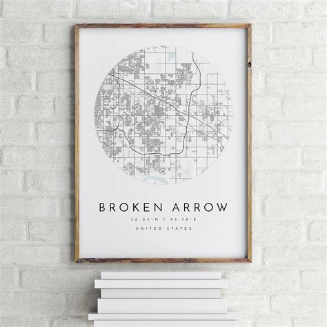 Broken Arrow Map Broken Arrow Oklahoma City Map Home Town Etsy