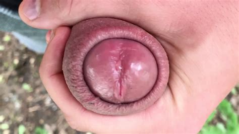 Close Up Look On Glans With Precum And Close Up Cum Leaking Uncut