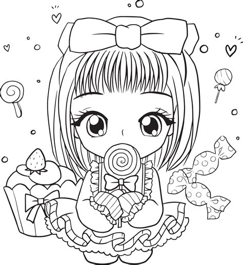 Coloring Page Princess Kawaii Style Cute Anime Cartoon Drawing