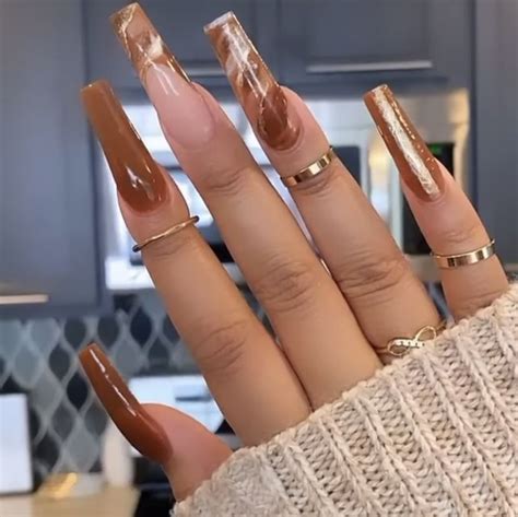 30 Beautiful Acrylic Nail Designs For 2021 Brown Acrylic Nails Bling